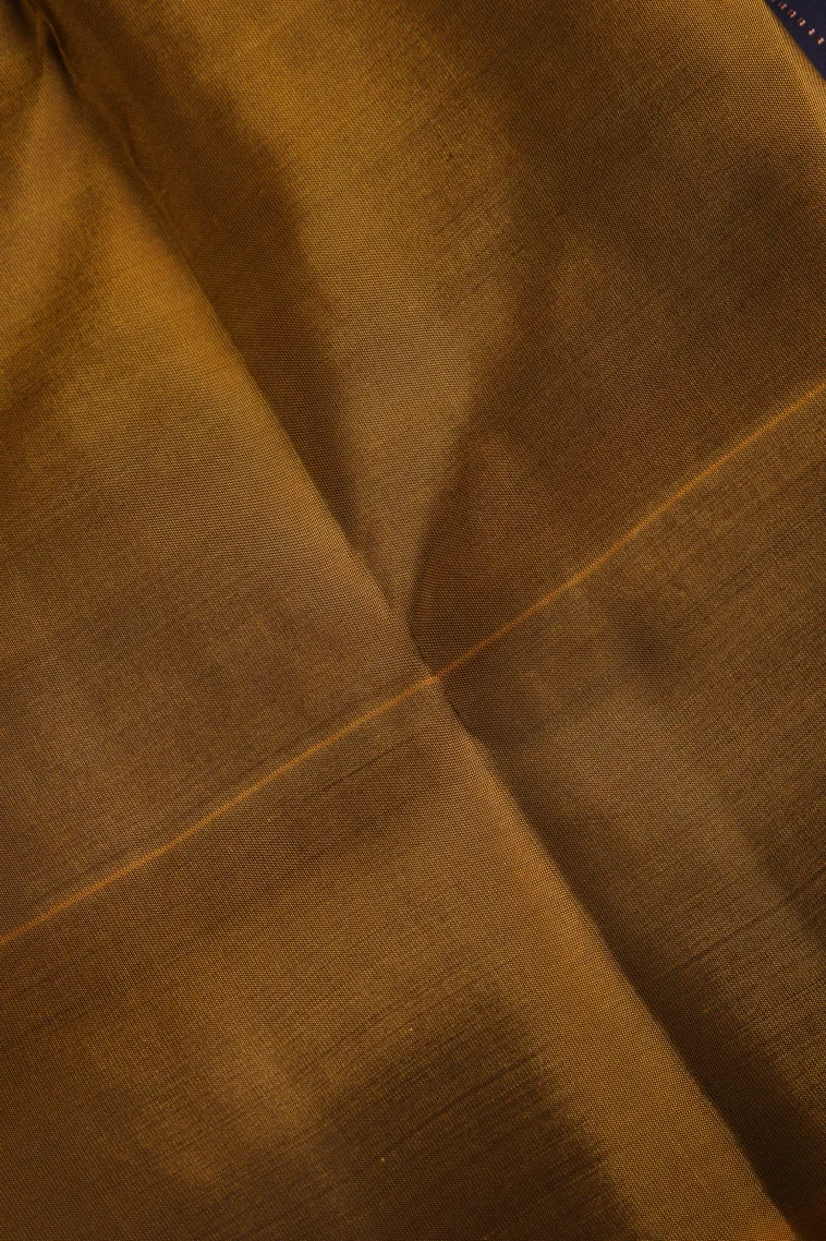 Indigo Blue Soft Silk Saree with Copper Zari Straipes And Puttas view 3