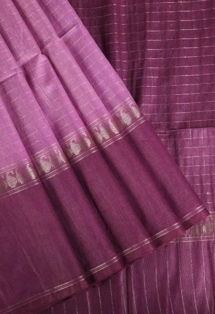 Lavender Purple Tussar Saree with Gold Zari Checks