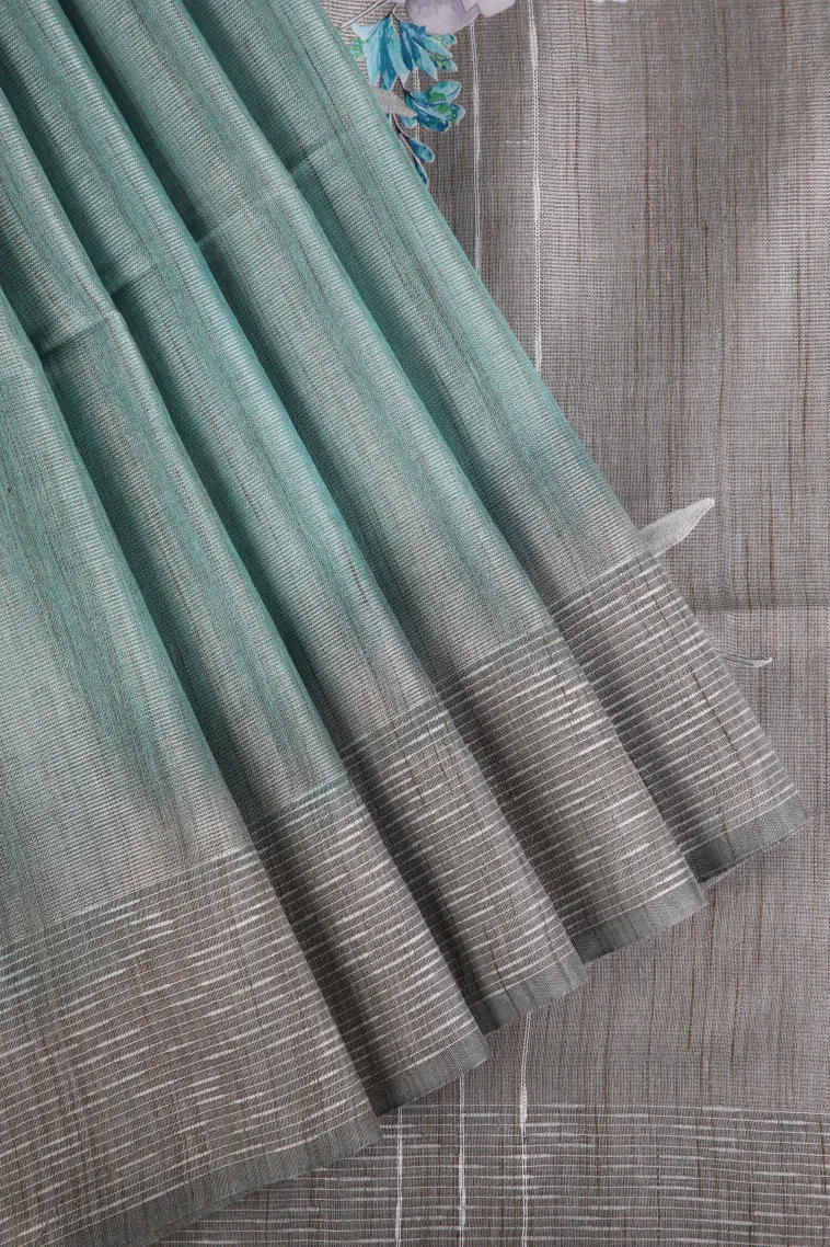 Sapphire Blue Semi Tussar Silk Without Zari With Plain