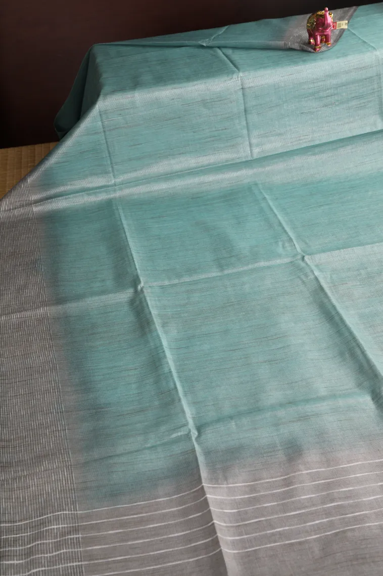 Sapphire Blue Semi Tussar Silk Without Zari With Plain view 2