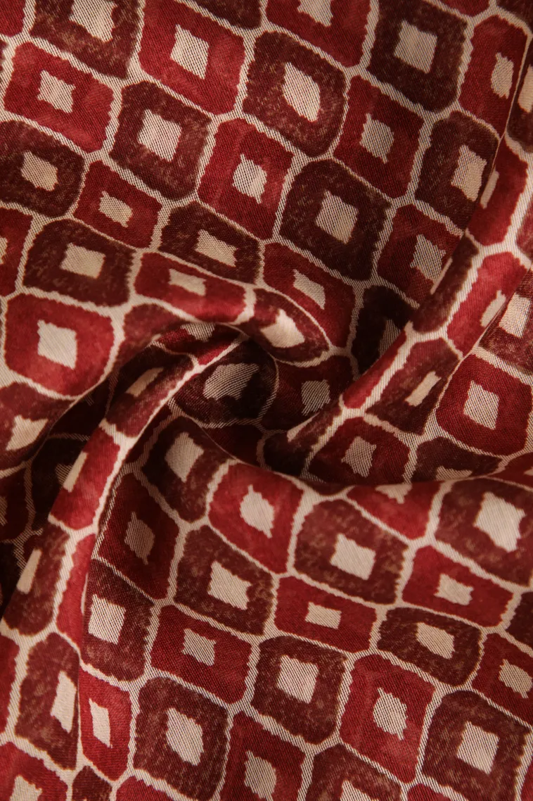Berry Red Chanderi Cotton Sarees with Copper Zari Geometric Shapes view 4