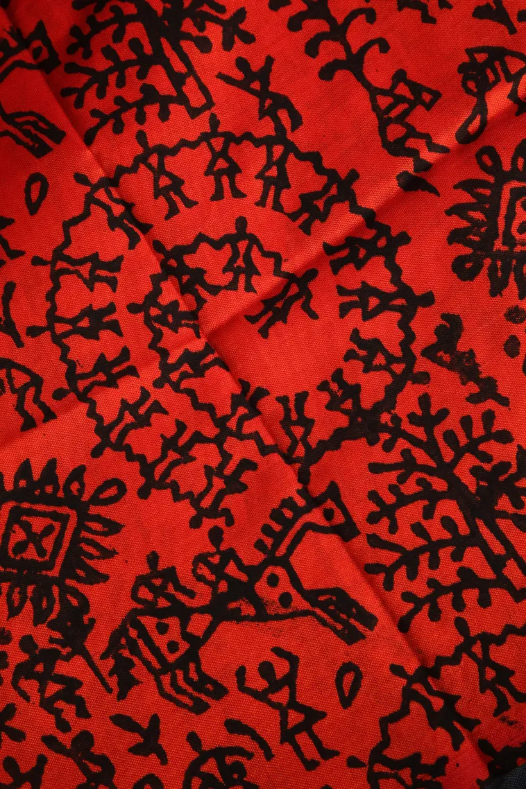 Stone Blue Poly Cotton Sarees Without Zari With Tribal Or Folk Art view 3