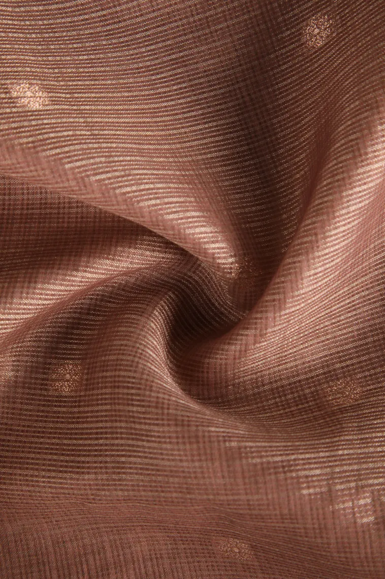 Peach Pink Manipuri Cotton Sarees with Gold Zari Buttis (small Dots Or Motifs) view 4