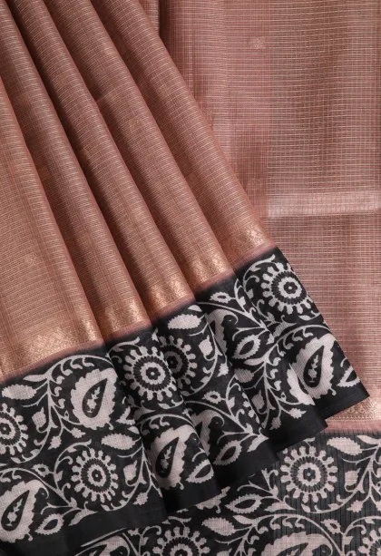 Peach Pink Manipuri Cotton Sarees with Gold Zari Buttis (small Dots Or Motifs)