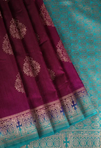 Magenta Purple Banaras Sarees with Gold Zari Puttas