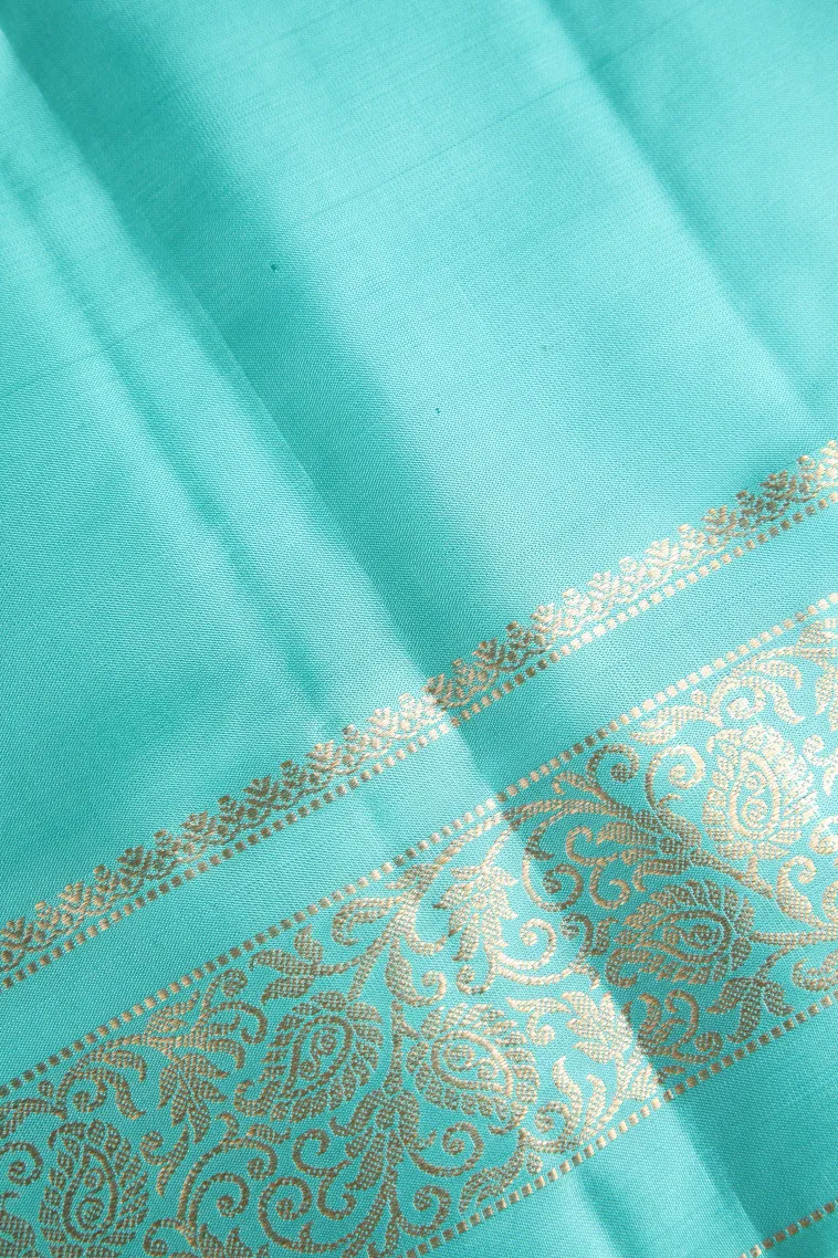 Sapphire Blue Soft Silk Saree with Gold Zari Buttis (small Dots Or Motifs) view 3