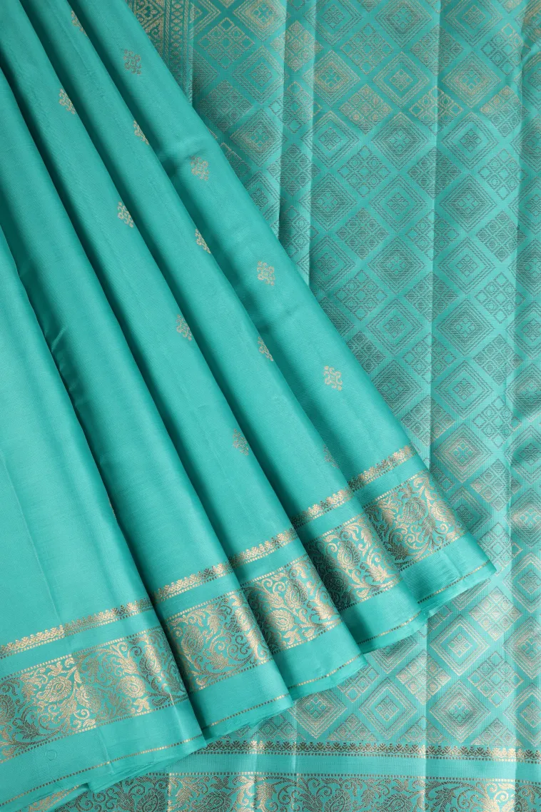 Sapphire Blue Soft Silk Saree with Gold Zari Buttis (small Dots Or Motifs)