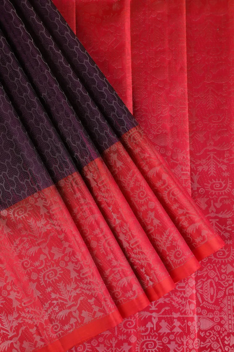 Mulberry Purple Soft Silk Saree with Silver Zari Geometric Shapes