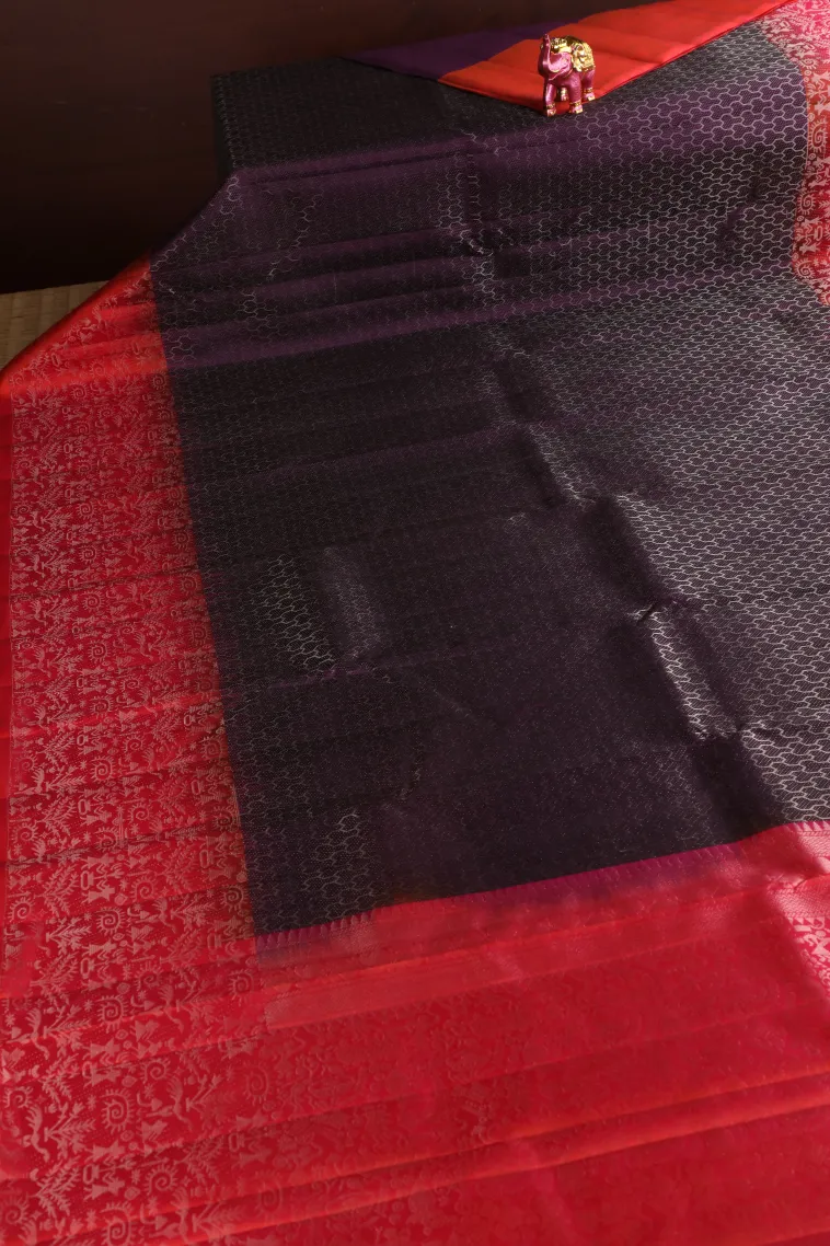 Mulberry Purple Soft Silk Saree with Silver Zari Geometric Shapes view 2