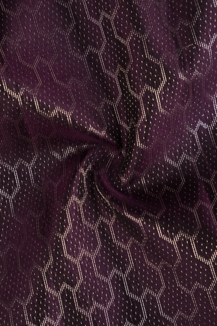 Mulberry Purple Soft Silk Saree with Silver Zari Geometric Shapes view 4