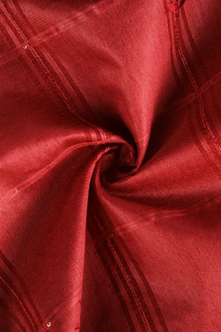 Apple Red Semi Tussar Silk with Thread Zari Checks And Puttas view 4