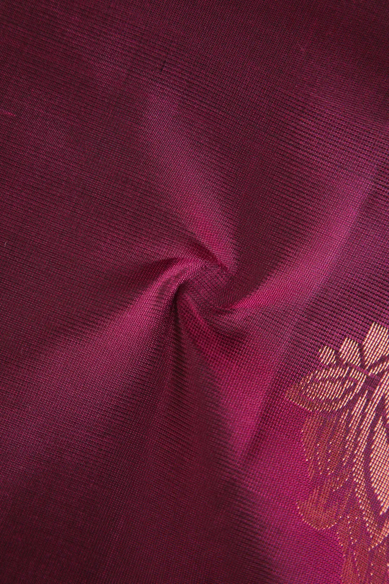 Magenta Purple Soft Silk Saree with Copper Zari Peacock Motifs view 4