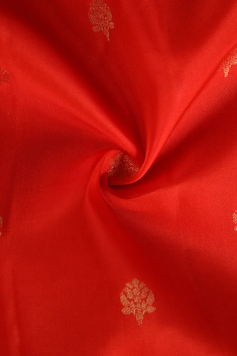 Rose Red Soft Silk Saree with Gold Zari Buttis (small Dots Or Motifs) view 4