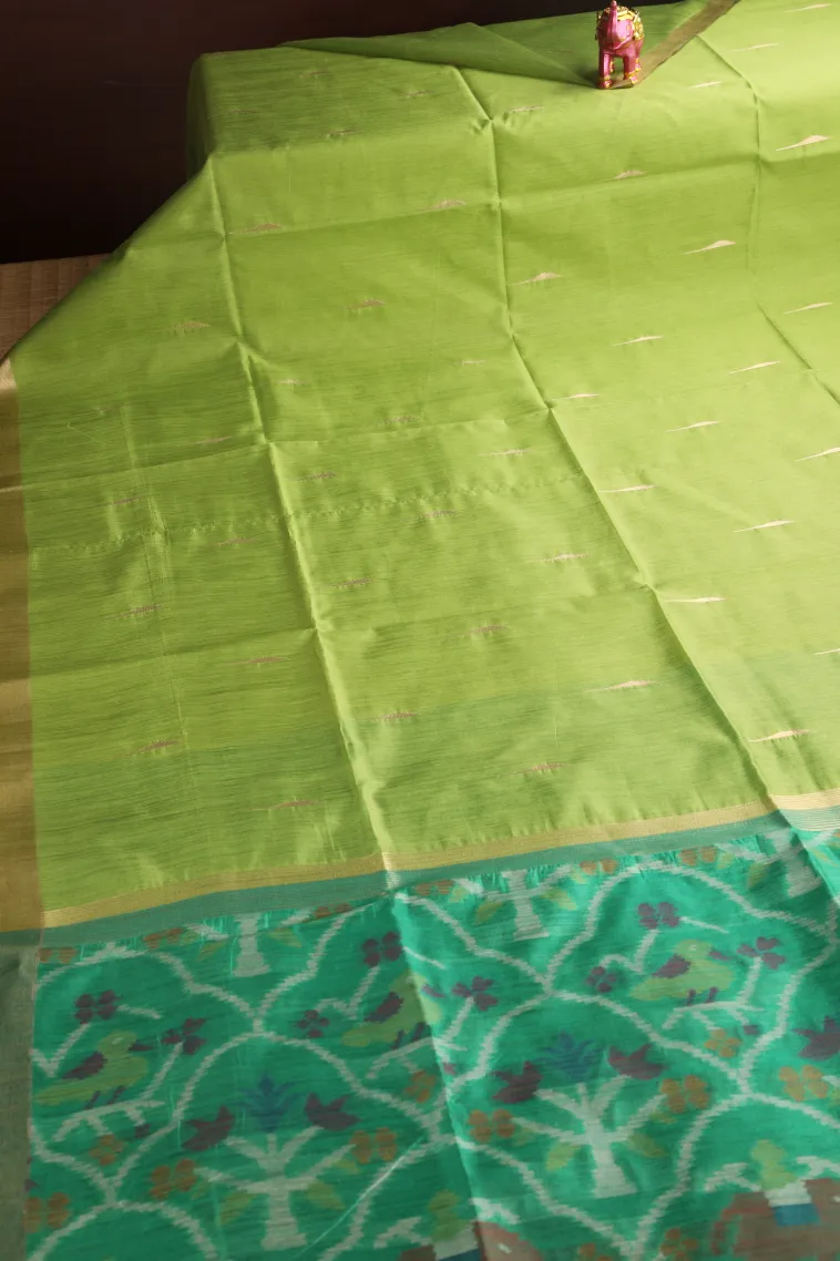 Olive Green Silk Cotton Sarees with Gold Zari Buttis (small Dots Or Motifs) view 2