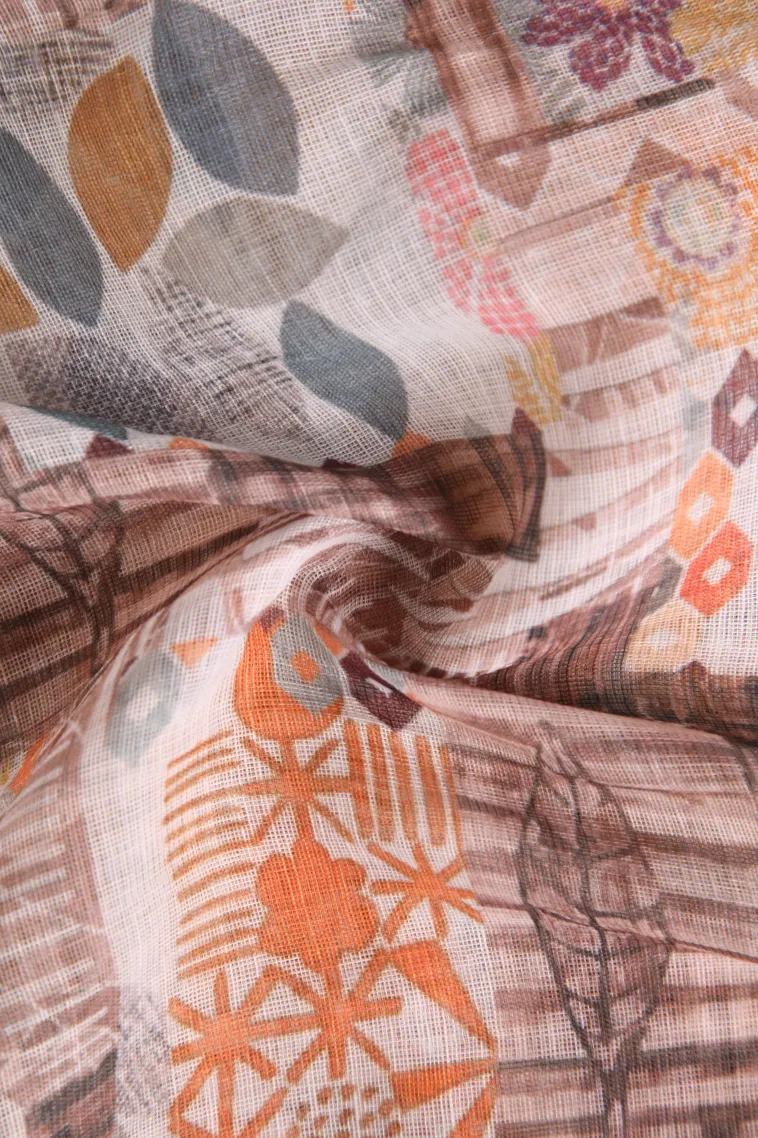 Cotton White Linen Saree with Silver Zari Geometric Shapes view 4