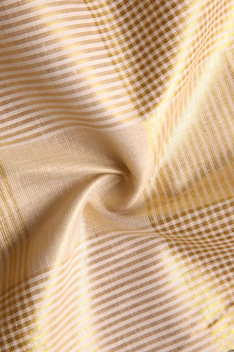 Cream White Kasavu Sarees with Gold Zari Checks And Puttas view 4