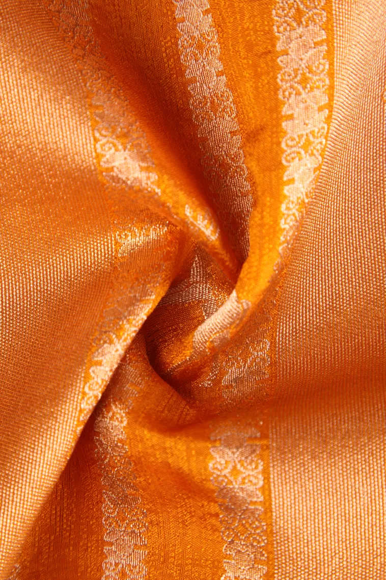 Carrot Orange Banaras Sarees with Gold Zari Animal Mottif view 4