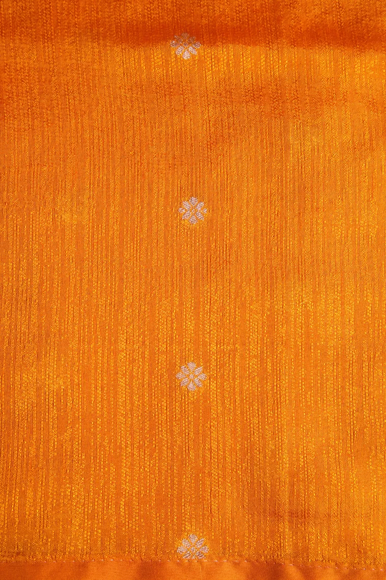Carrot Orange Banaras Sarees with Gold Zari Animal Mottif view 3