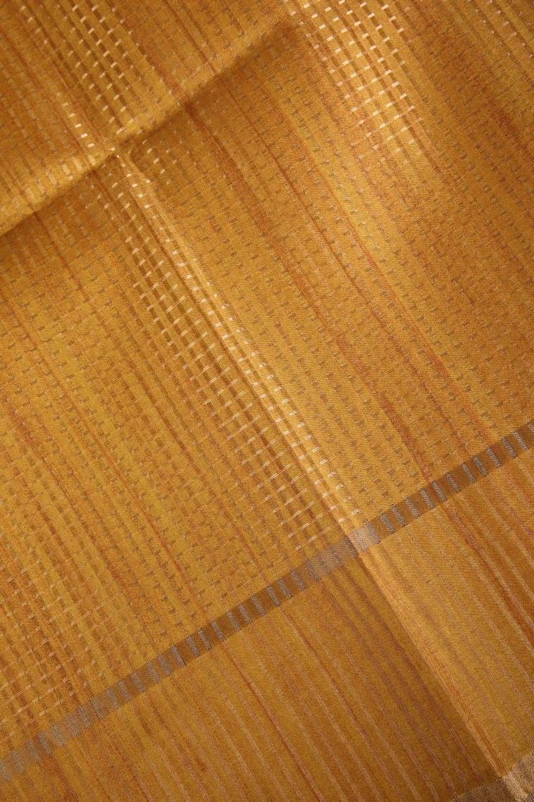 Magenta Purple Tussar Saree with Gold Zari Stripes view 3