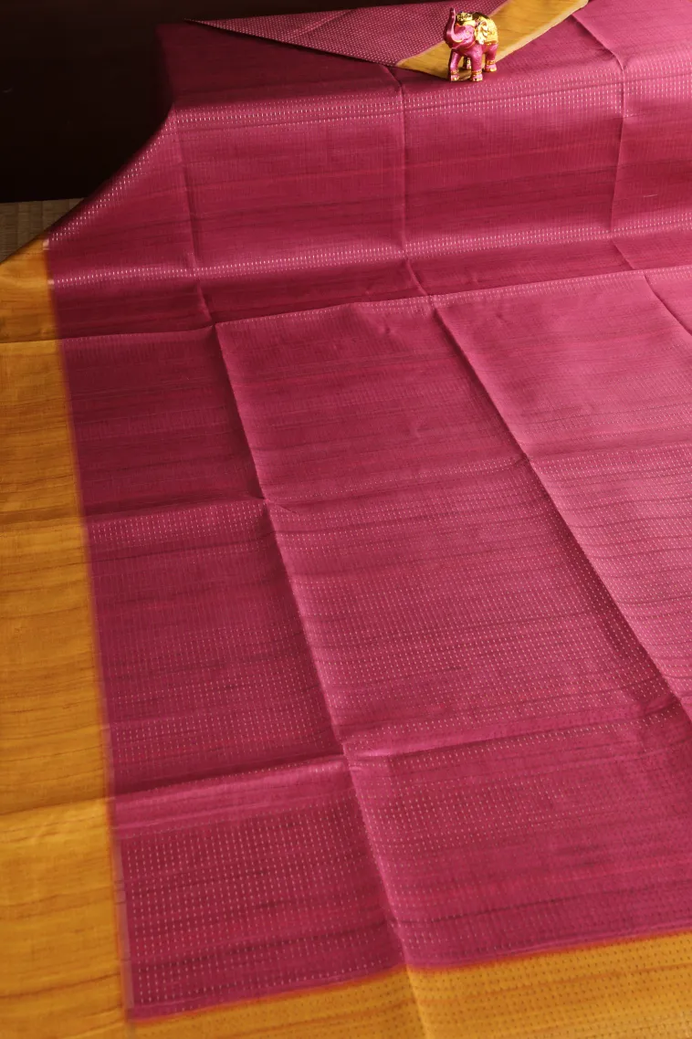 Magenta Purple Tussar Saree with Gold Zari Stripes view 2