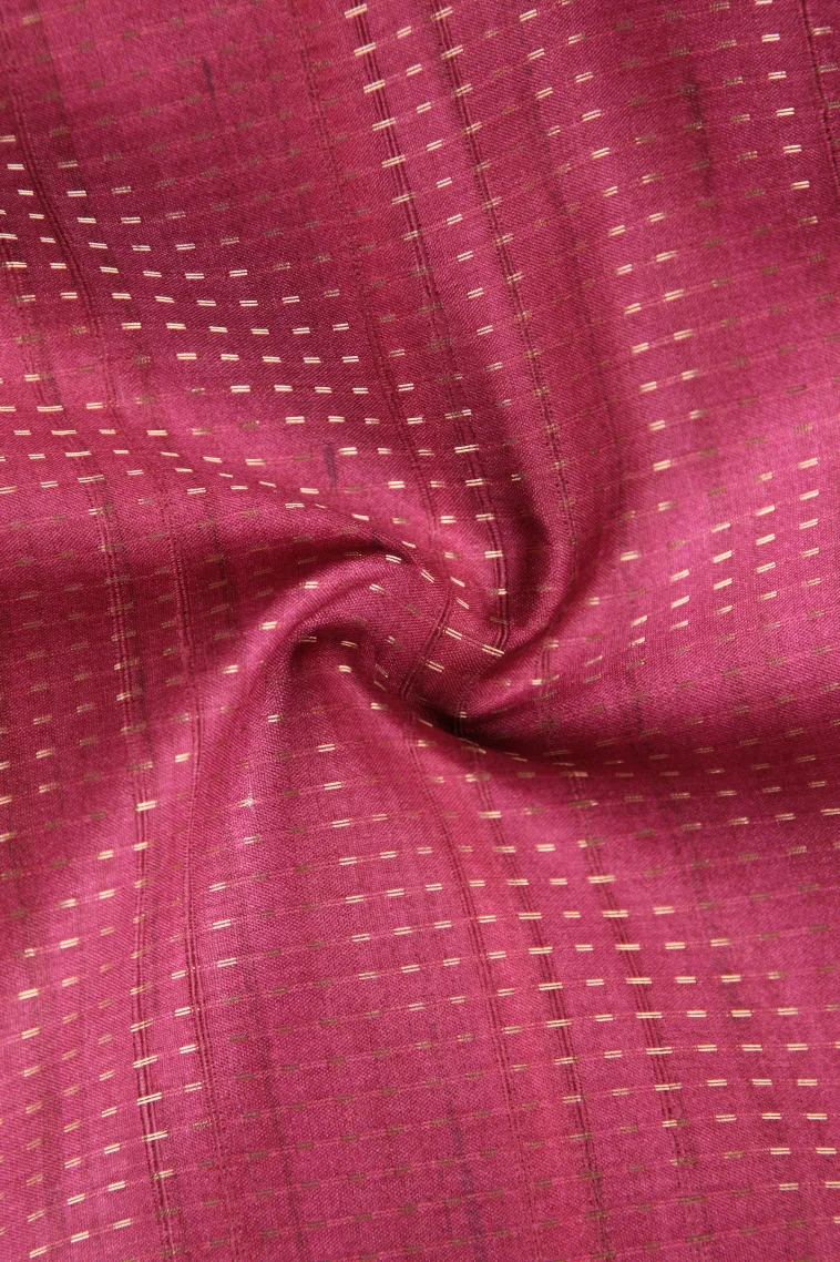 Magenta Purple Tussar Saree with Gold Zari Stripes view 4