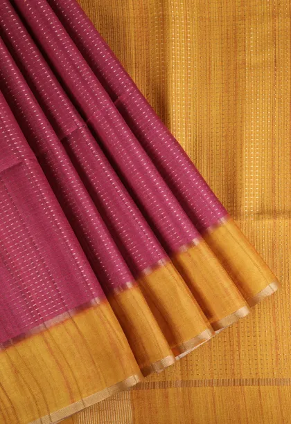 Magenta Purple Tussar Saree with Gold Zari Stripes