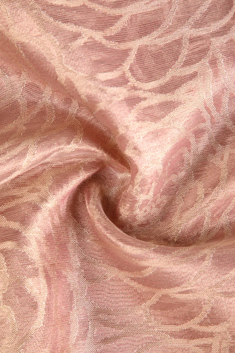 Rose Pink Organza Saree with Bronze Zari Floral Patterns view 4