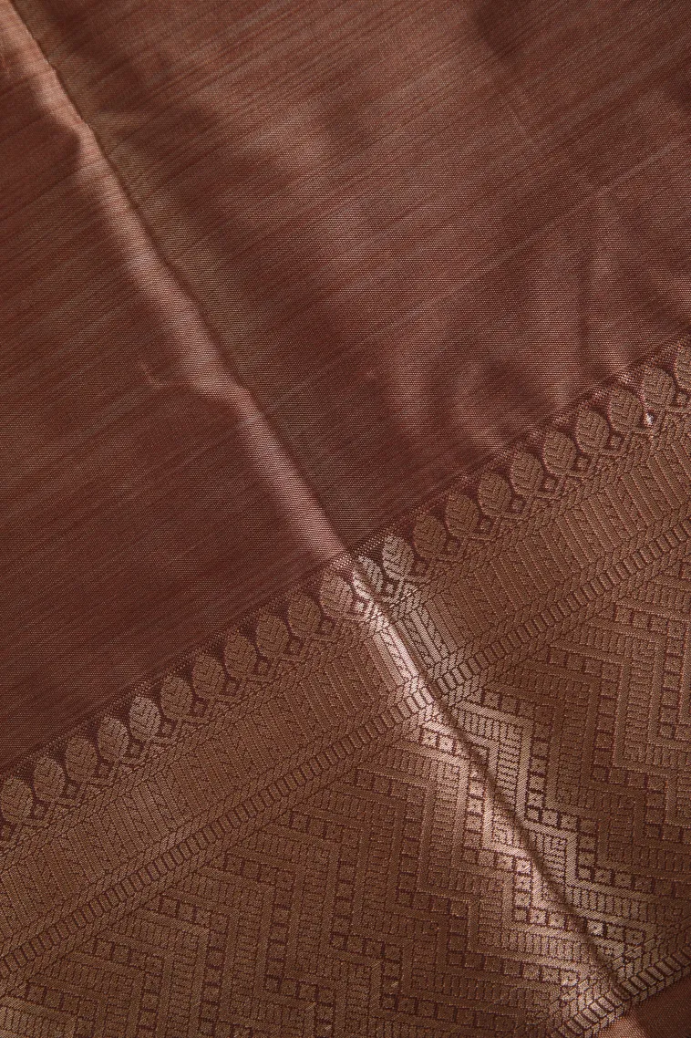 Peanut Brown Soft Silk Sarees with Bronze Zari Floral Patterns view 3