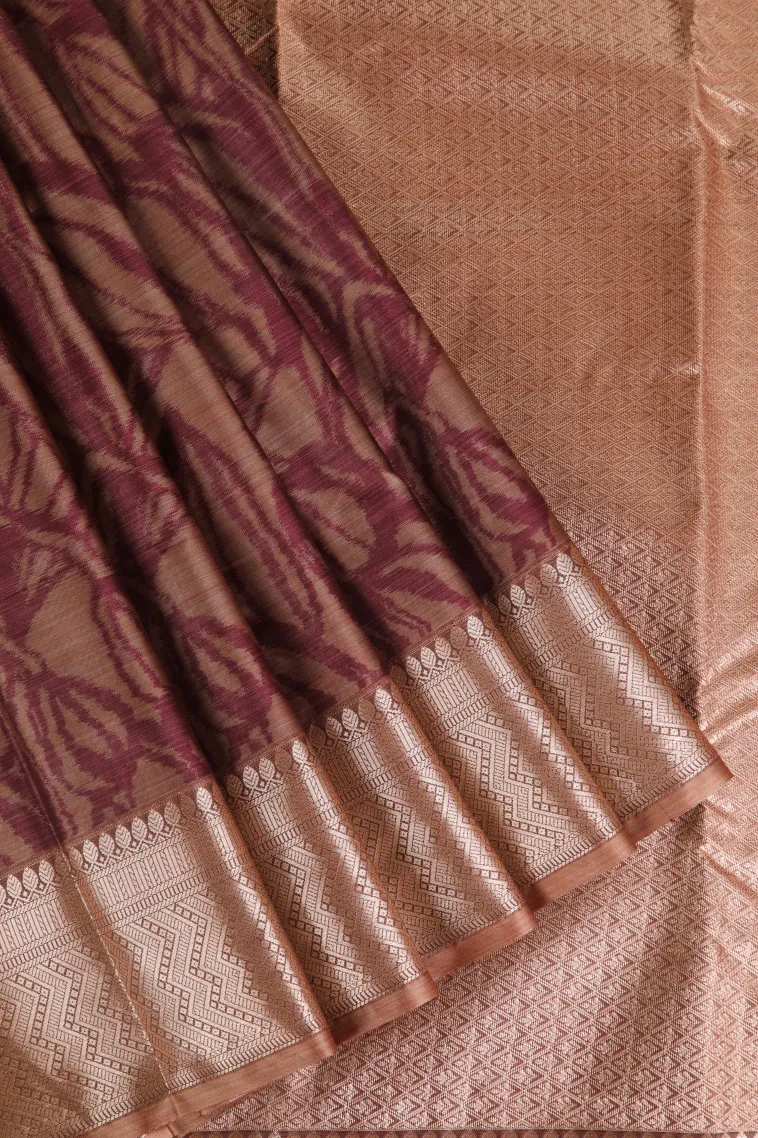 Peanut Brown Soft Silk Sarees with Bronze Zari Floral Patterns