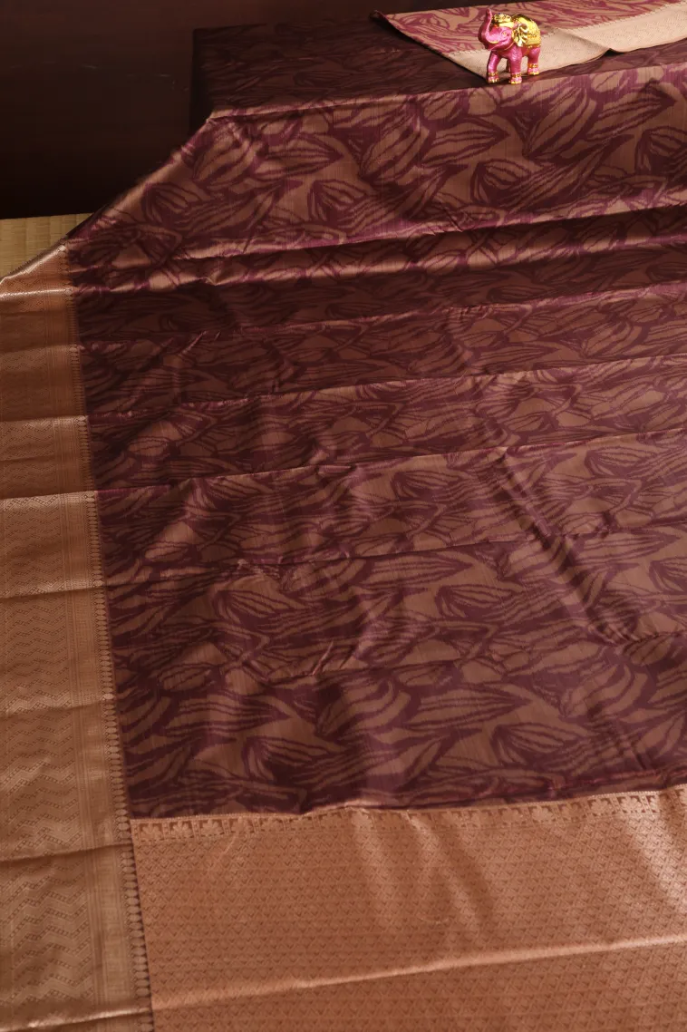 Peanut Brown Soft Silk Sarees with Bronze Zari Floral Patterns view 2