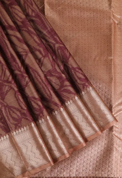 Peanut Brown Soft Silk Sarees with Bronze Zari Floral Patterns