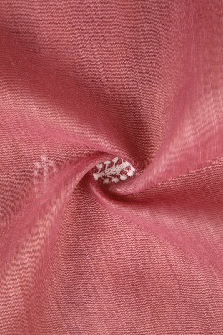 Rose Pink Manipuri Cotton Sarees Without Zari With Tree Mottif view 4