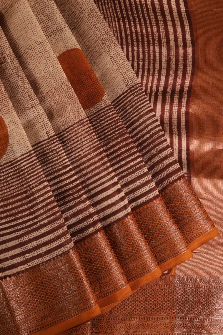 Cookie Yellow Chanderi Cotton Sarees with Copper Zari Geometric Shapes