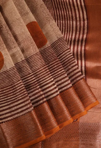 Cookie Yellow Chanderi Cotton Sarees with Copper Zari Geometric Shapes