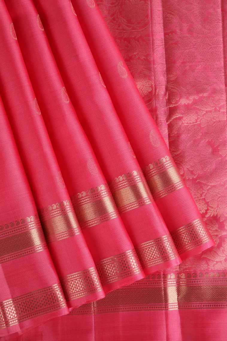 Punch Pink Soft Silk Saree with Gold Zari Mango Puttas
