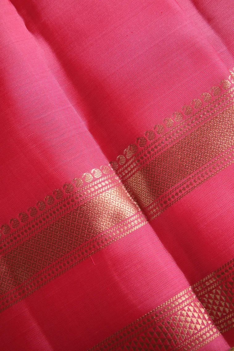 Punch Pink Soft Silk Saree with Gold Zari Mango Puttas view 3