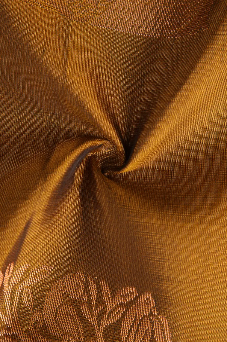 Gold Soft Silk Saree with Copper Zari Straipes And Puttas view 4