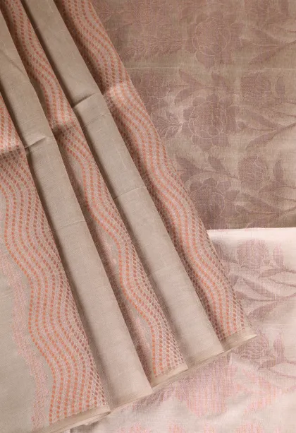 Salt White Tussar Saree with Antic Zari Kodi Pattern