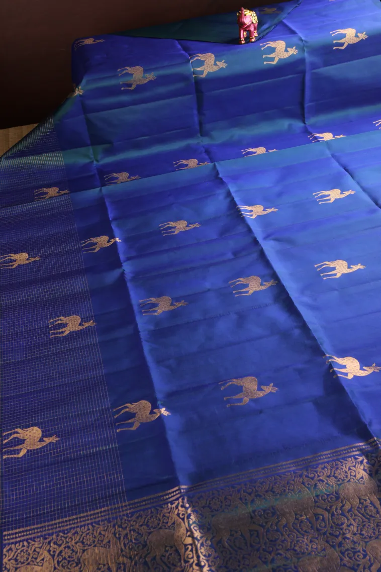 Azure Blue Soft Silk Saree with Gold Zari Animal Mottif view 2