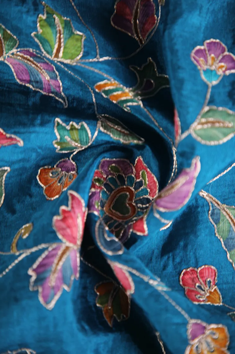 Aegean Blue Banaras Sarees with Gold Zari Floral Patterns view 4