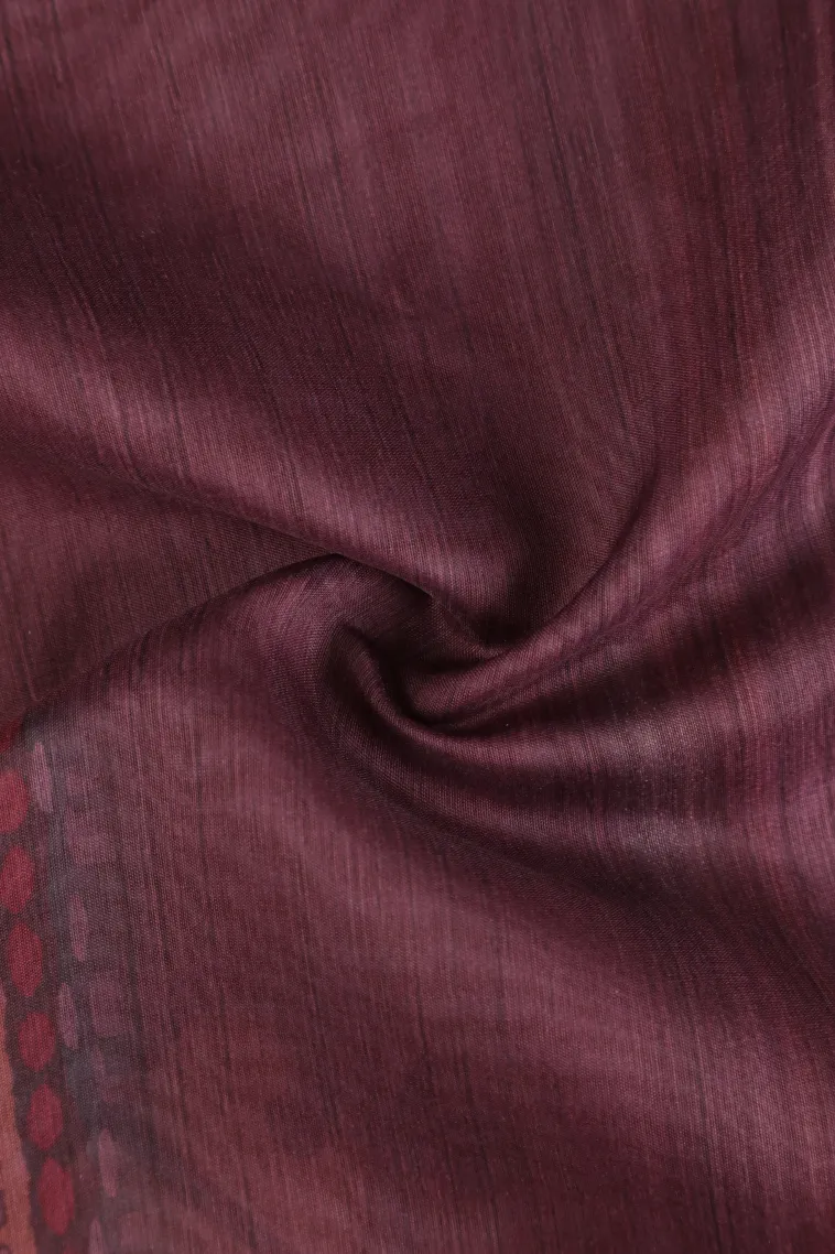 Magenta Purple Semi Tussar Silk Without Zari With Leaf Pattern view 4