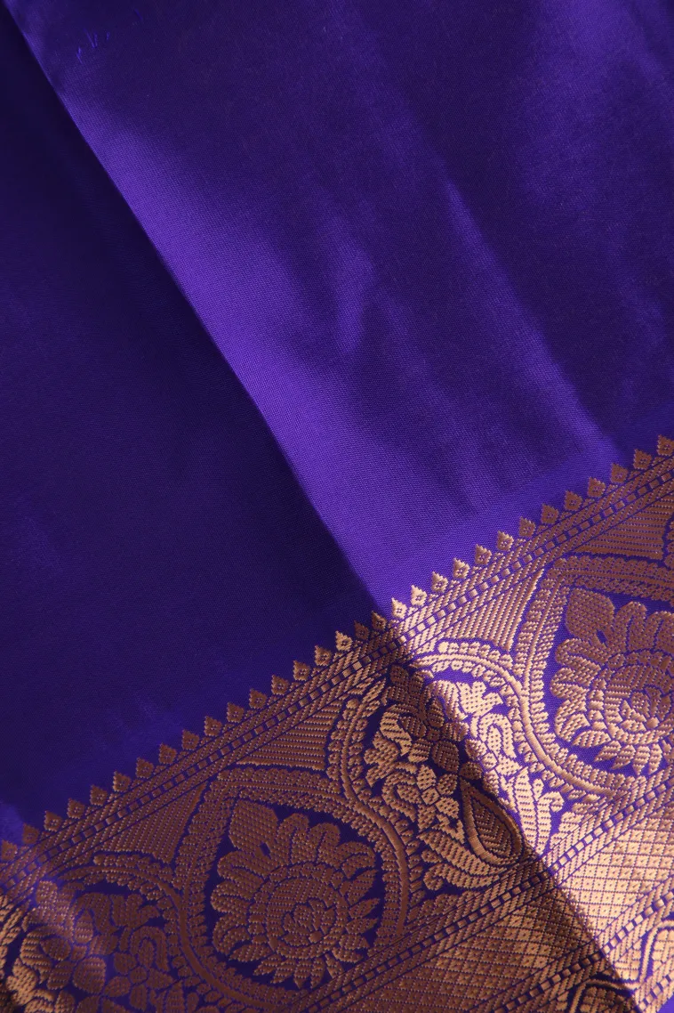 Ocean Blue Soft Silk Saree with Gold Zari Buttis (small Dots Or Motifs) view 3