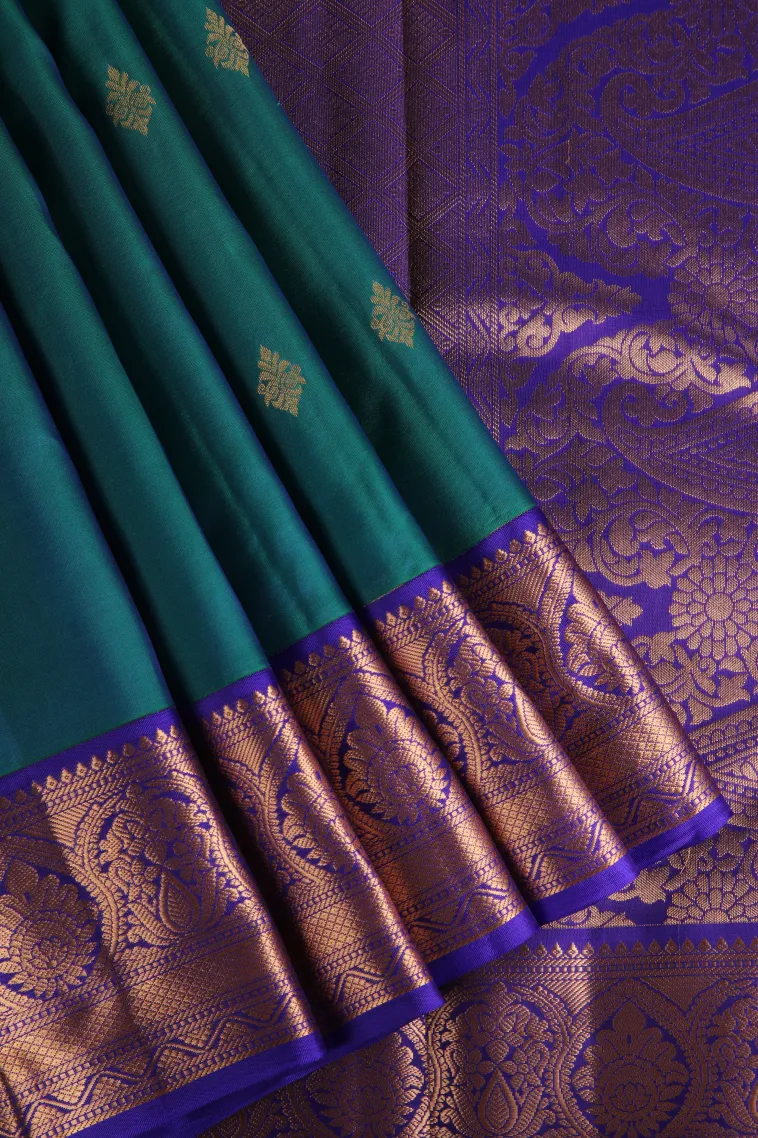 Ocean Blue Soft Silk Saree with Gold Zari Buttis (small Dots Or Motifs)