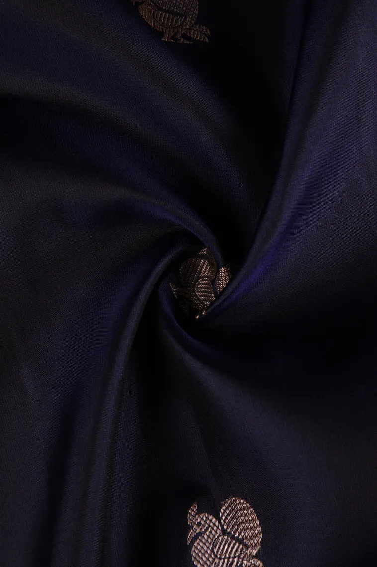 Denim Blue Soft Silk Saree with Copper Zari Peacock Motifs view 4