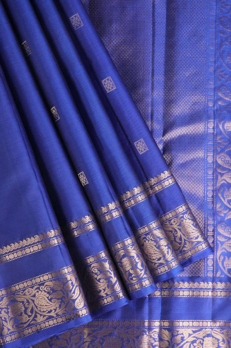Cobalt Blue Soft Silk Saree with Gold Zari Buttis (small Dots Or Motifs) view 1