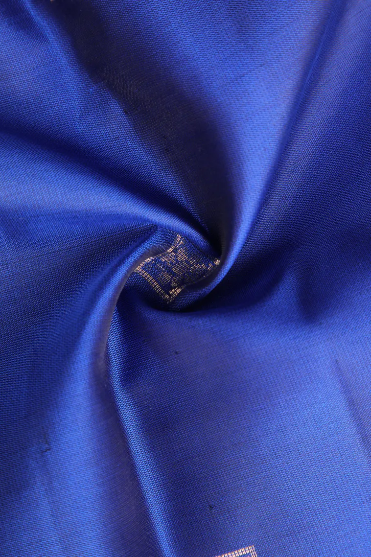 Cobalt Blue Soft Silk Saree with Gold Zari Buttis (small Dots Or Motifs) view 4