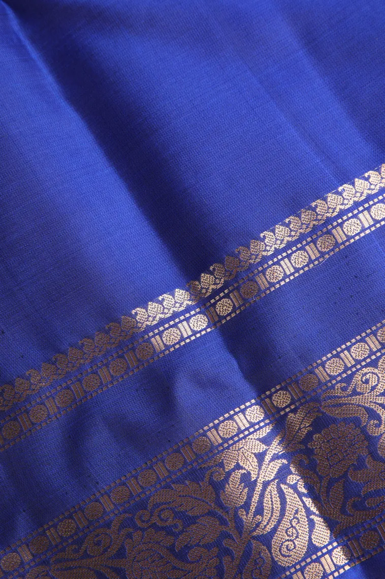 Cobalt Blue Soft Silk Saree with Gold Zari Buttis (small Dots Or Motifs) view 3