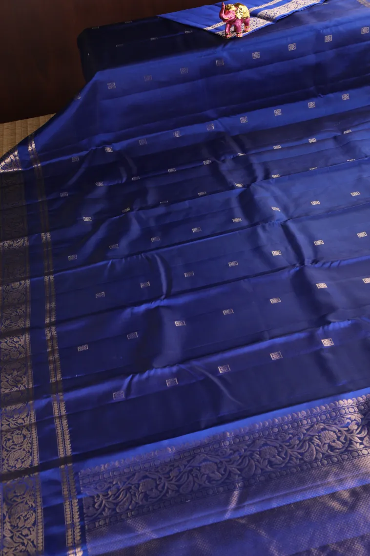 Cobalt Blue Soft Silk Saree with Gold Zari Buttis (small Dots Or Motifs) view 2