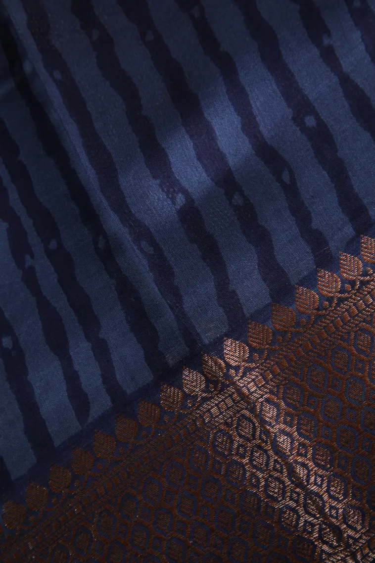 Azure Blue Chanderi Cotton Sarees with Copper Zari Geometric Shapes view 3