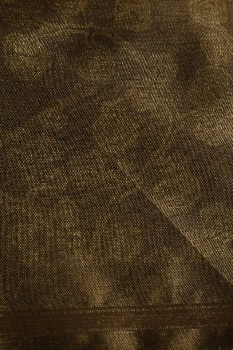 Olive Green Semi Tussar Silk Without Zari With Leaf Pattern view 3